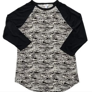 LuLaRoe Randy Black White Zebra Tiger Raglan Sleeve Top Size Women's XL
